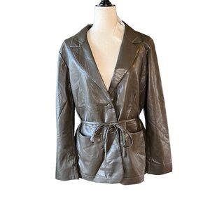 7 for all mankind faux leather tie waist blazer col. Deep lichen size XL